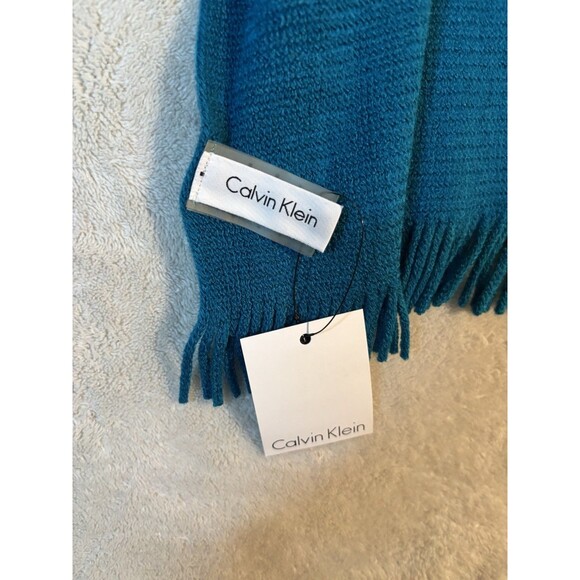 NWT Calvin Klein Teal Winter scarf Fringe Ends 72” - Picture 6 of 10